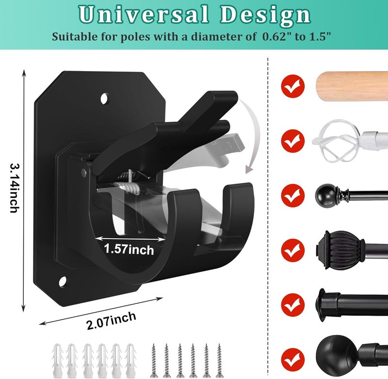 Codoule 8PCS Upgraded No Drill Curtain Rod Brackets No Drilling Curtain Rod Holders Self Adhesive Curtain Rod Hooks Nail Free Adjustable Curtain Hangers Suitable for Poles of 0.62~1.57 Inch - Image 3